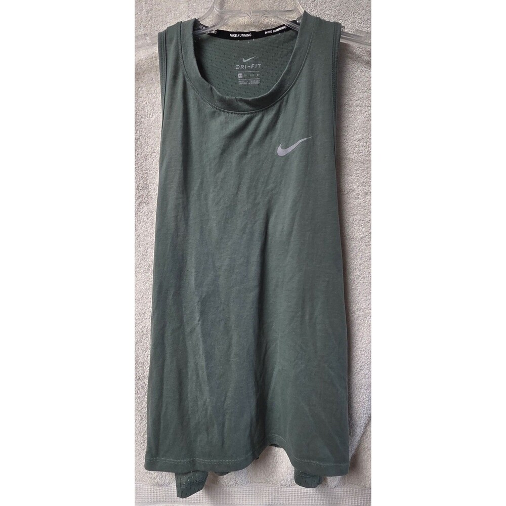 Nike Rise 365 Running Tank Top Mens XS Oil Green Dri-FIT Mesh Shirt 890178-365